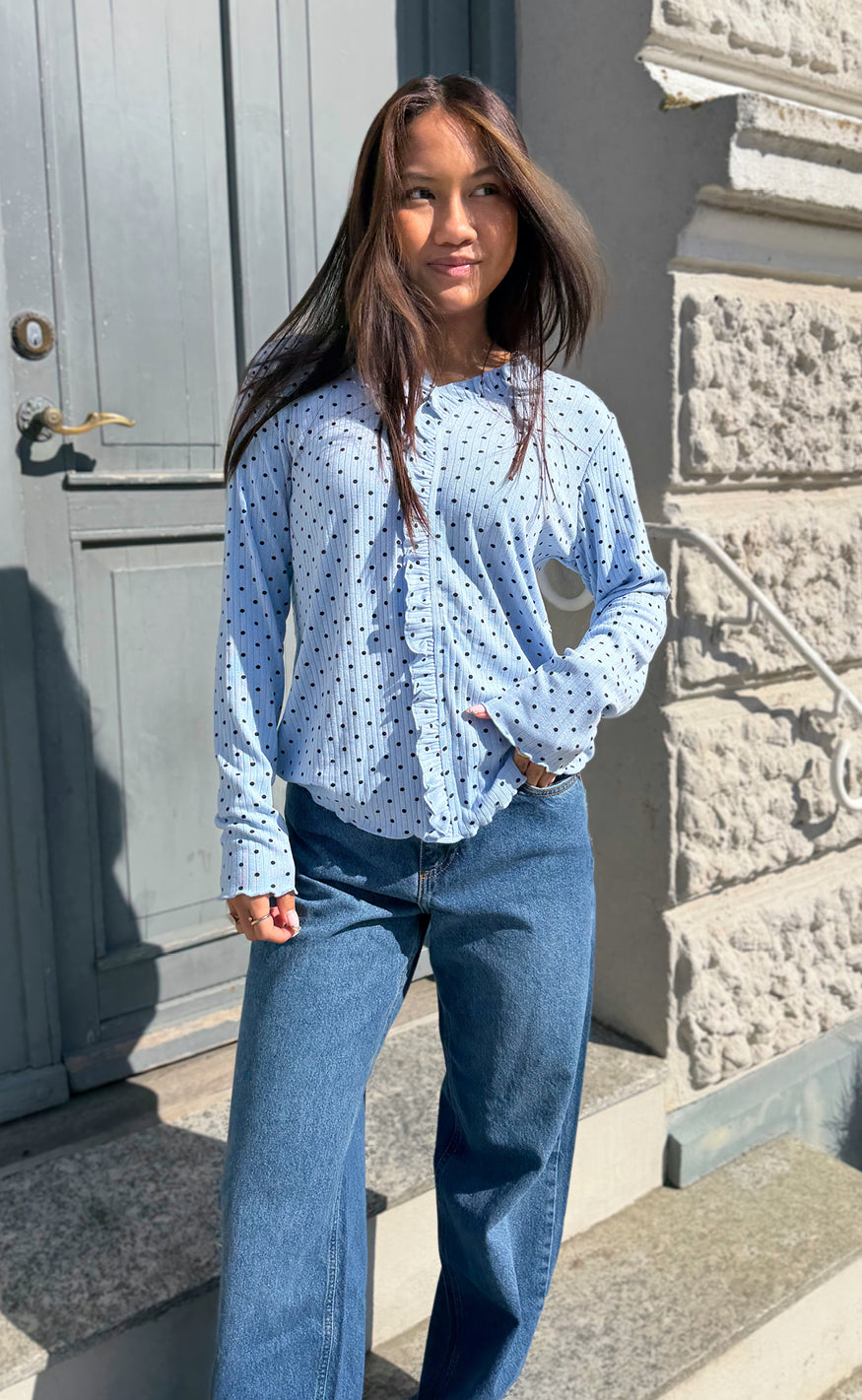 Say INA Copenhagen Bluse - Catja Stretch - Blue W. Dots