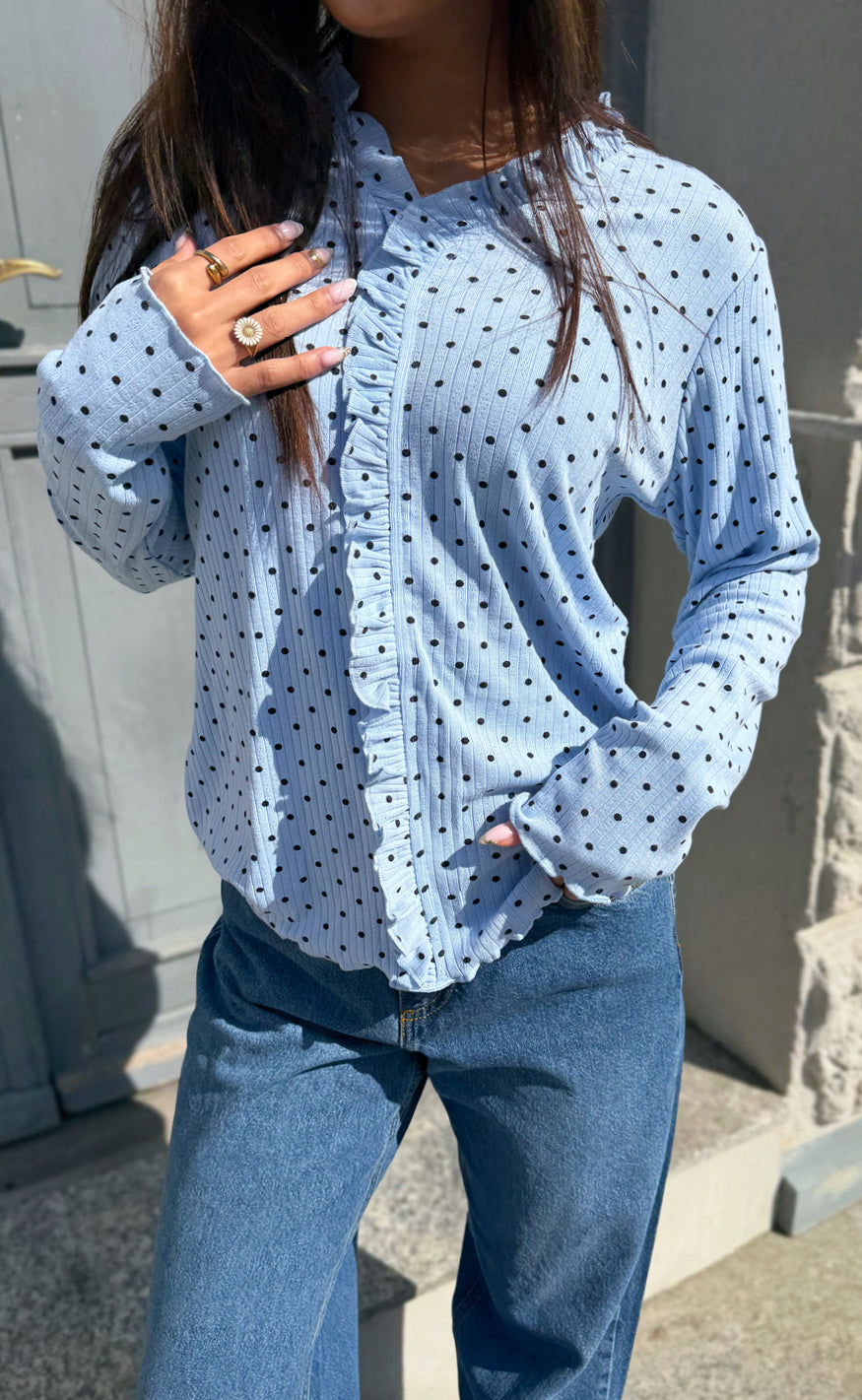 Say INA Copenhagen Bluse - Catja Stretch - Blue W. Dots