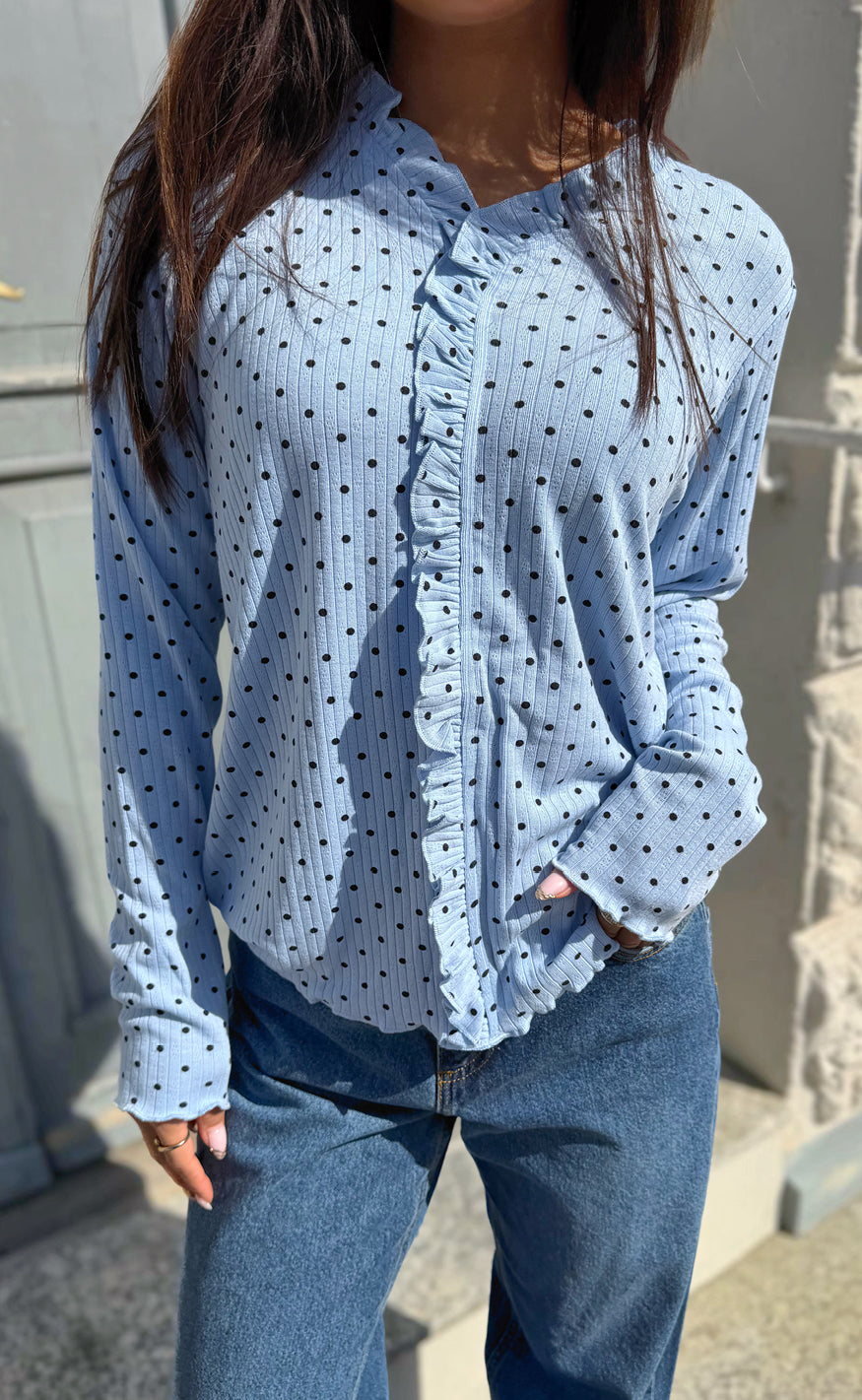 Say INA Copenhagen Bluse - Catja Stretch - Blue W. Dots