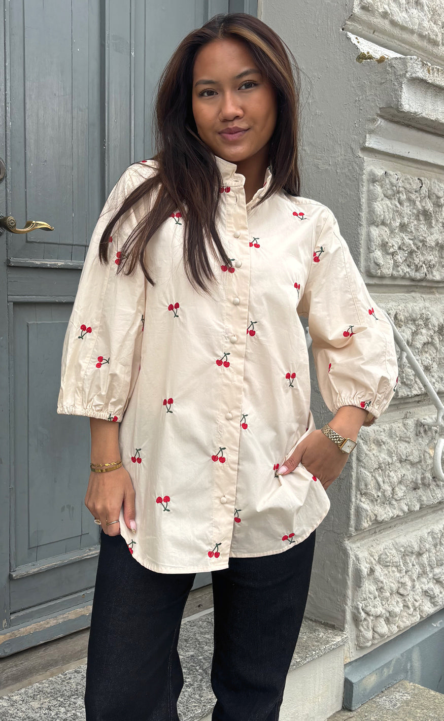 Say INA Copenhagen Skjorte - Selma - Off White W. Cherry