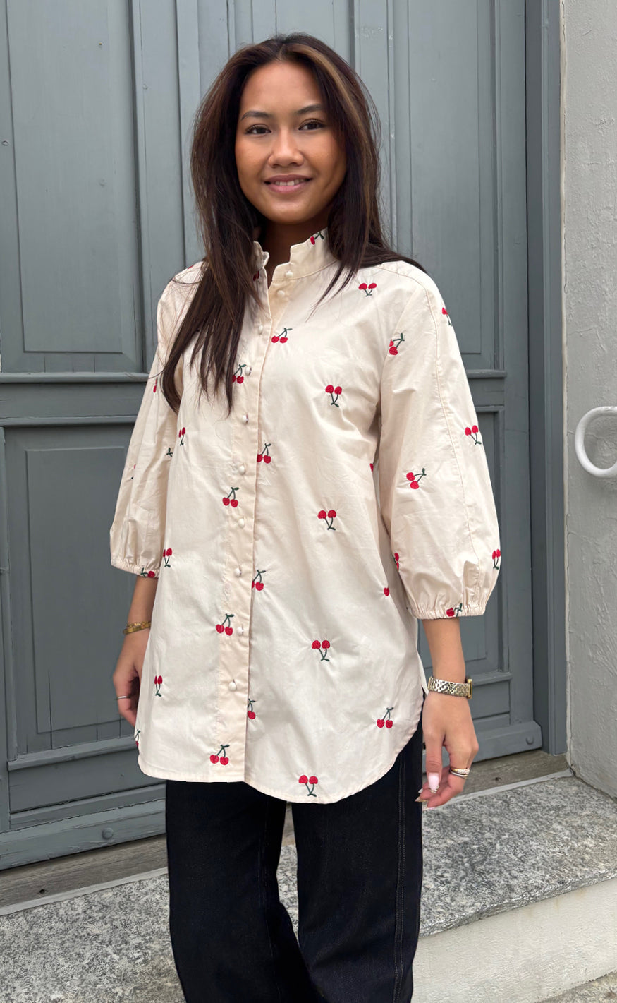 Say INA Copenhagen Skjorte - Selma - Off White W. Cherry