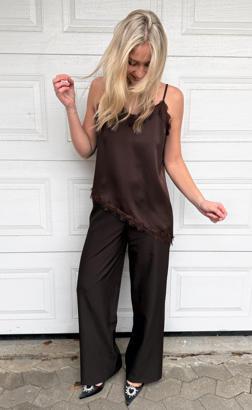 Say INA Copenhagen Topp - Lavi Lace - Dark Brown Satin