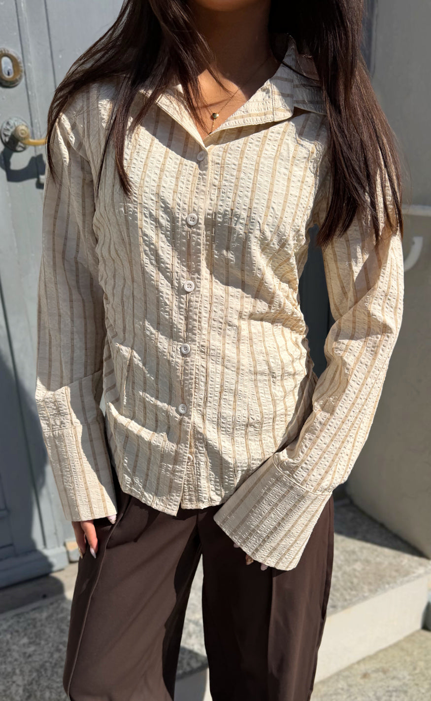 Say INA Copenhagen - Cali Fitted Shirt - Beige Striped