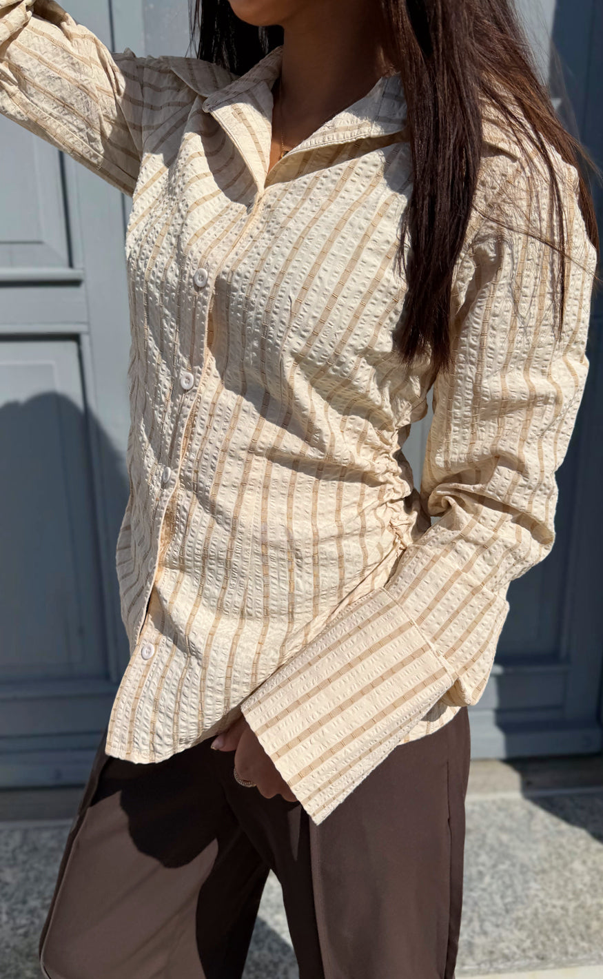 Say INA Copenhagen - Cali Fitted Shirt - Beige Striped