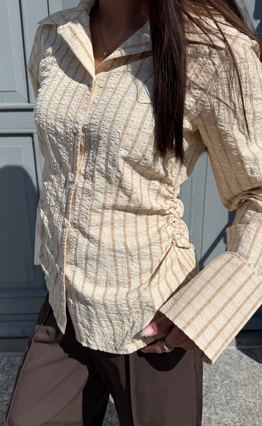 Say INA Copenhagen - Cali Fitted Shirt - Beige Striped