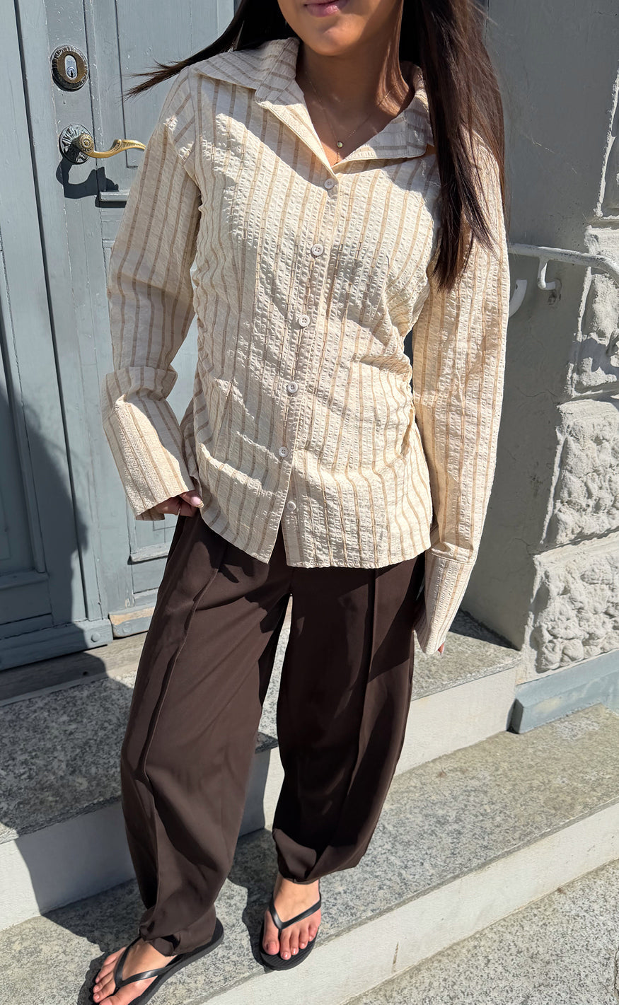 Say INA Copenhagen - Cali Fitted Shirt - Beige Striped