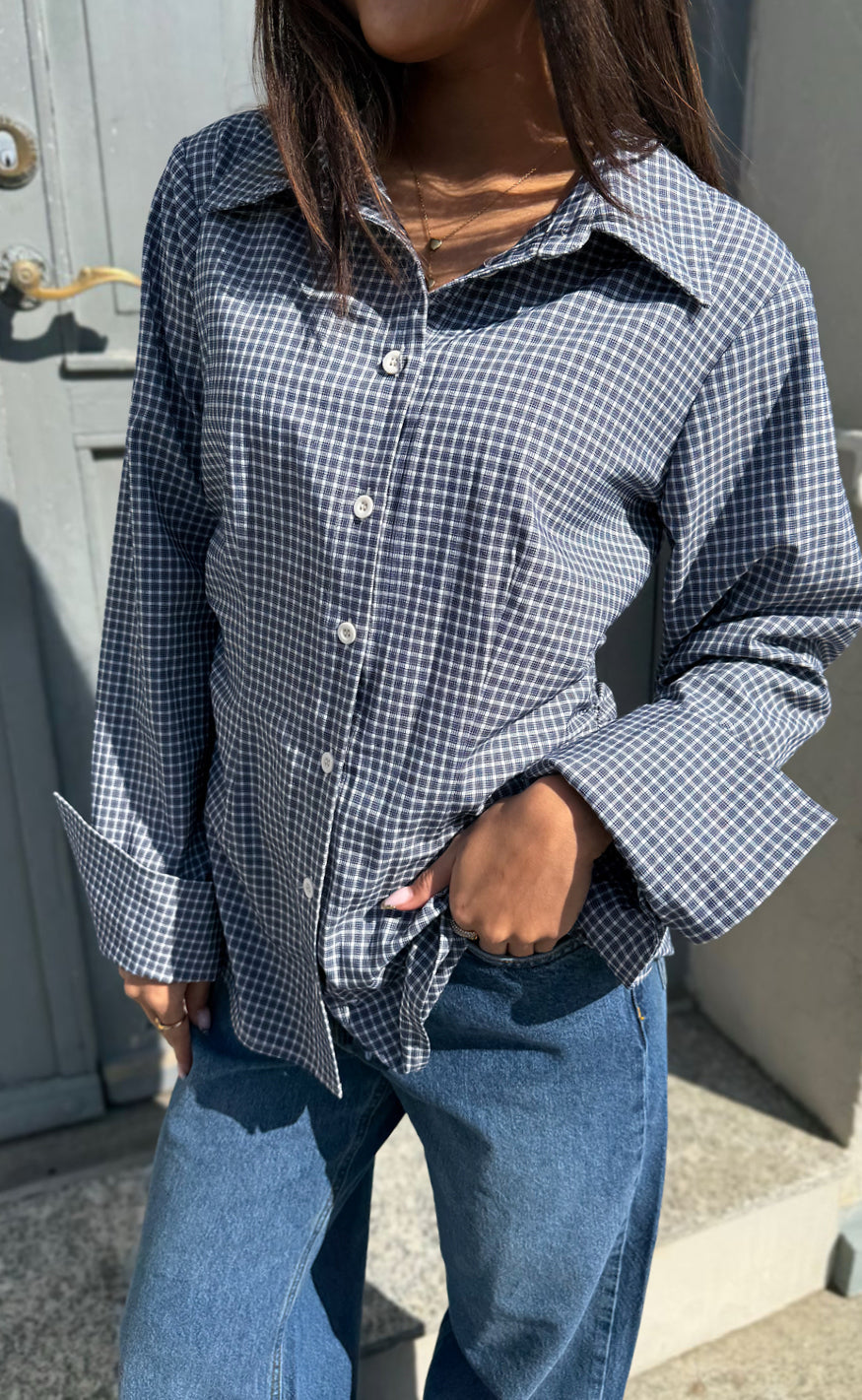 Say INA Copenhagen - Cali Fitted Shirt - Blue Checks