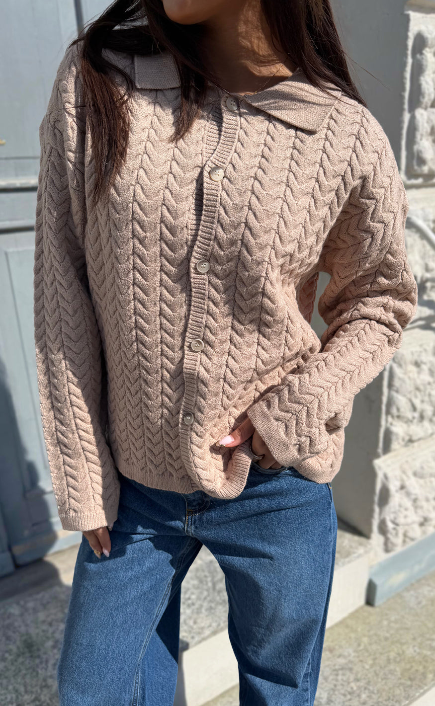 Say INA Copenhagen Cardigan - Casia Cable Knit - Camel