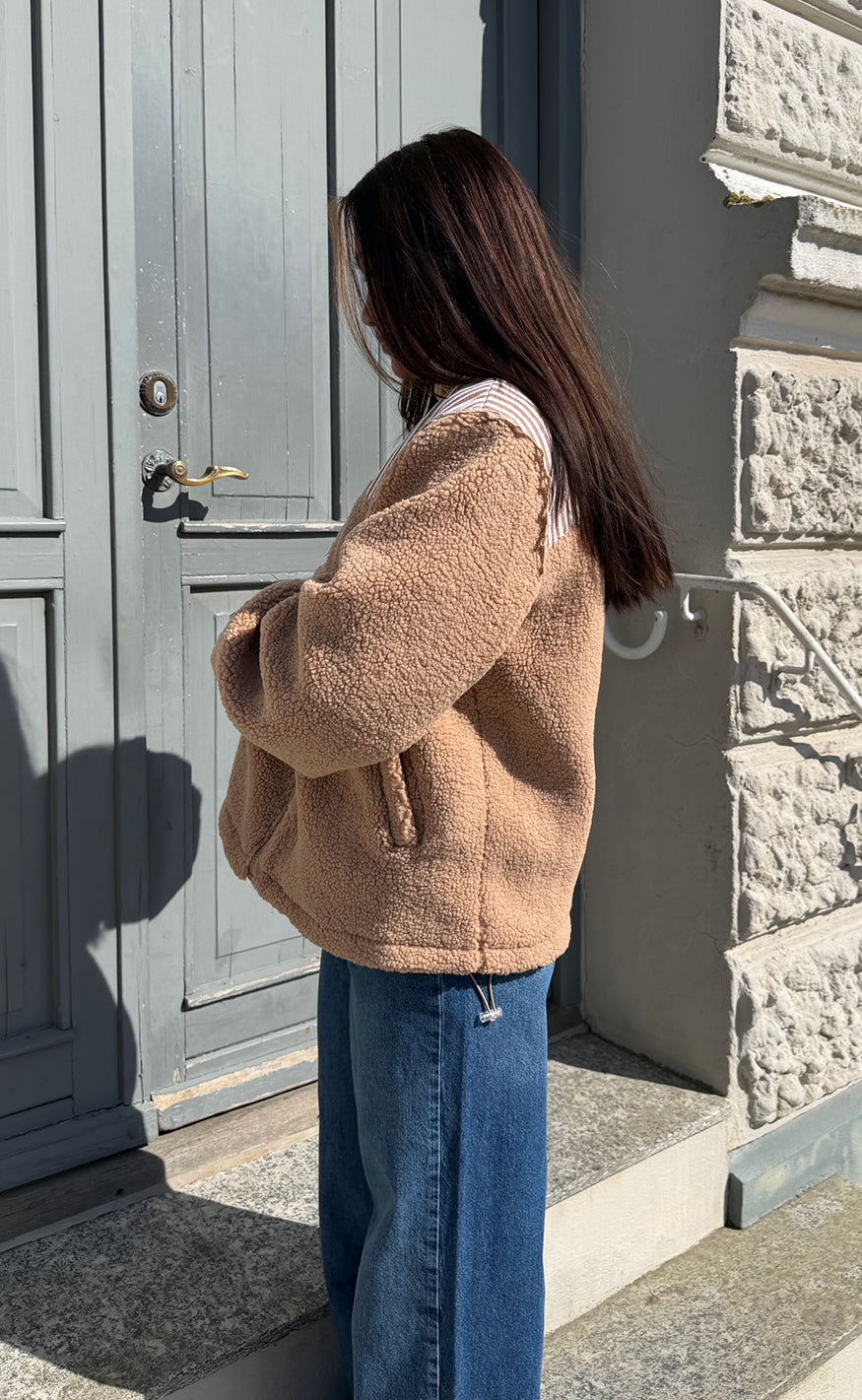 Say INA Copenhagen Jakke - Fia Fleece - Taupe W. Stripes