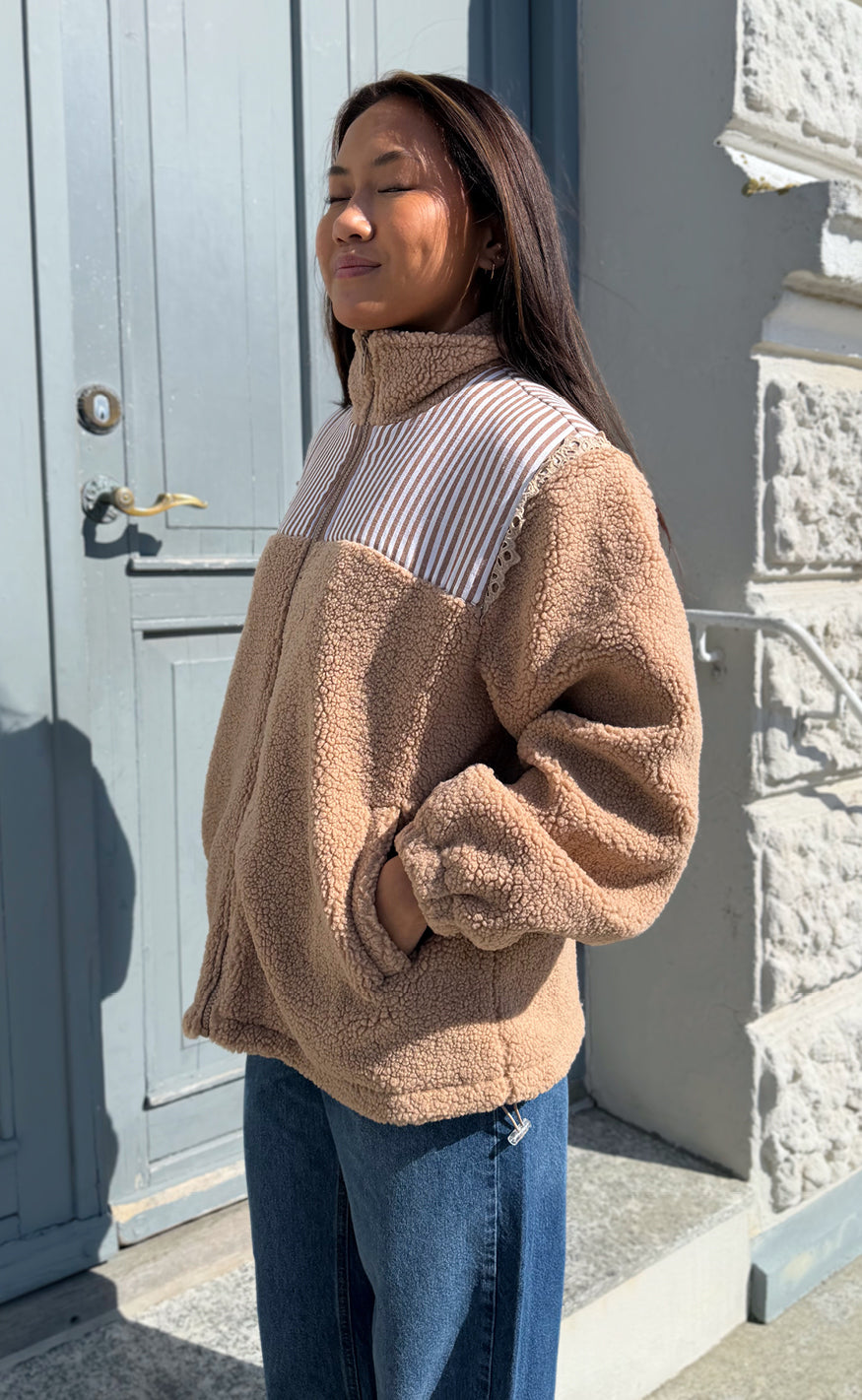 Say INA Copenhagen Jakke - Fia Fleece - Taupe W. Stripes