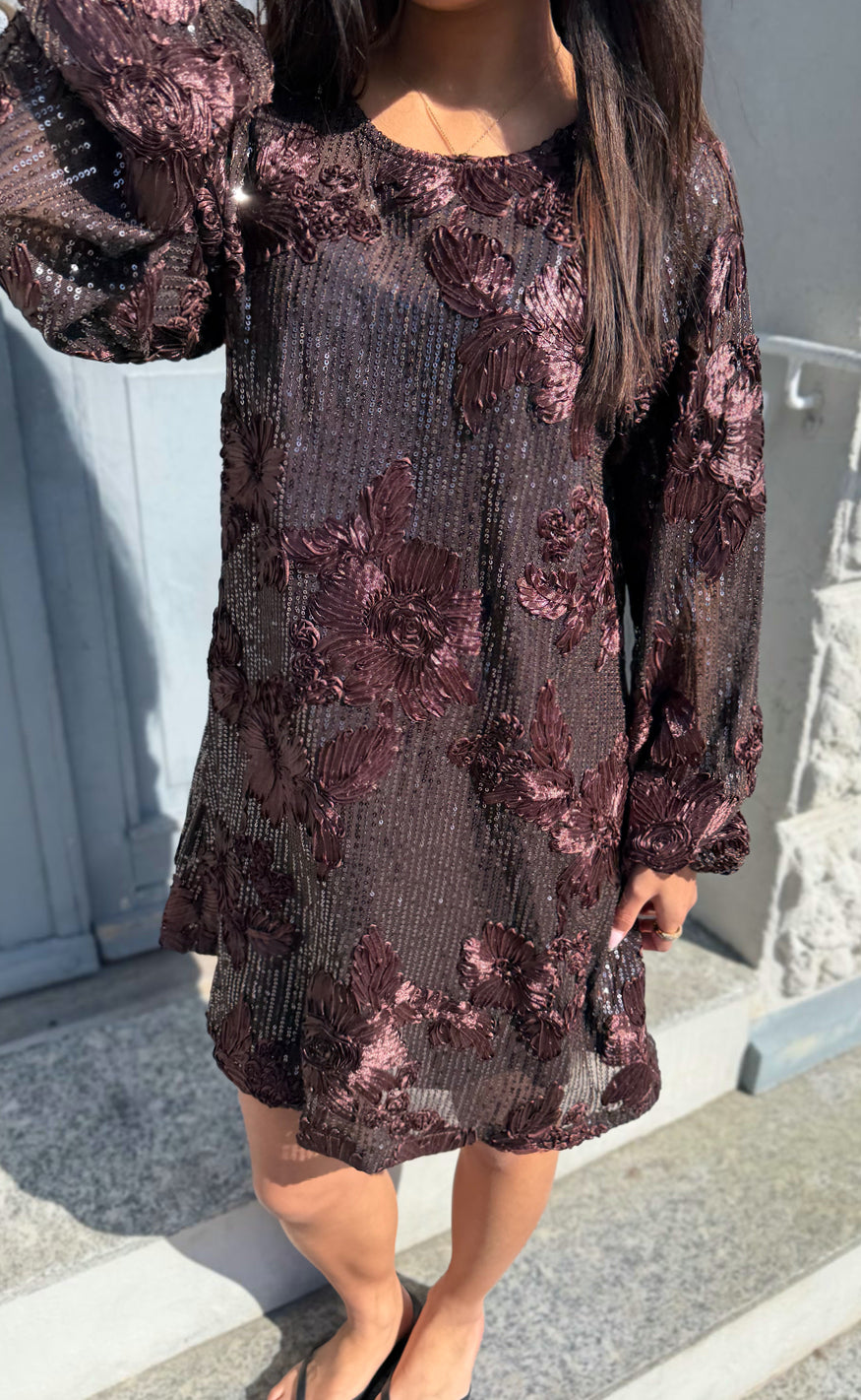 Say INA Copenhagen Kjole - Ava Sequin - Dark Brown Sequin W. Flowers