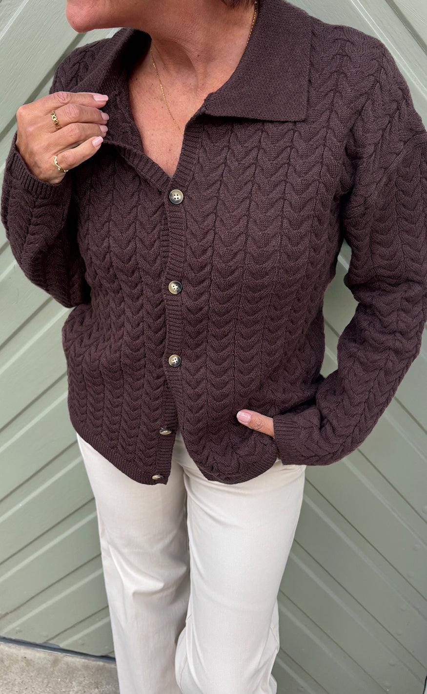 Say INA Copenhagen - Casia Cable Knit Cardigan - Dark Brown