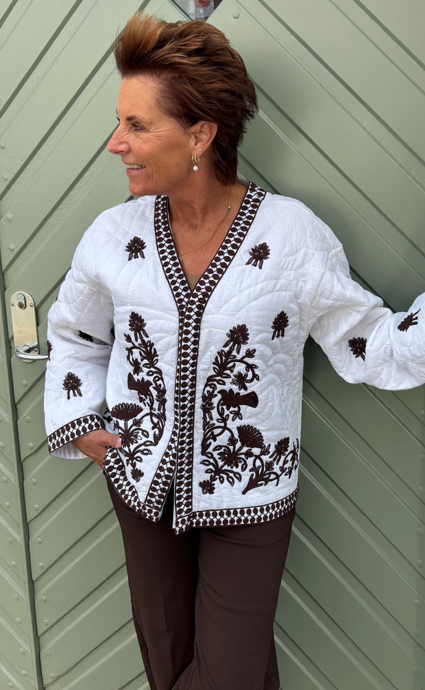 Say INA Copenhagen Jakke - Ellen - White W. Brown Embroidery
