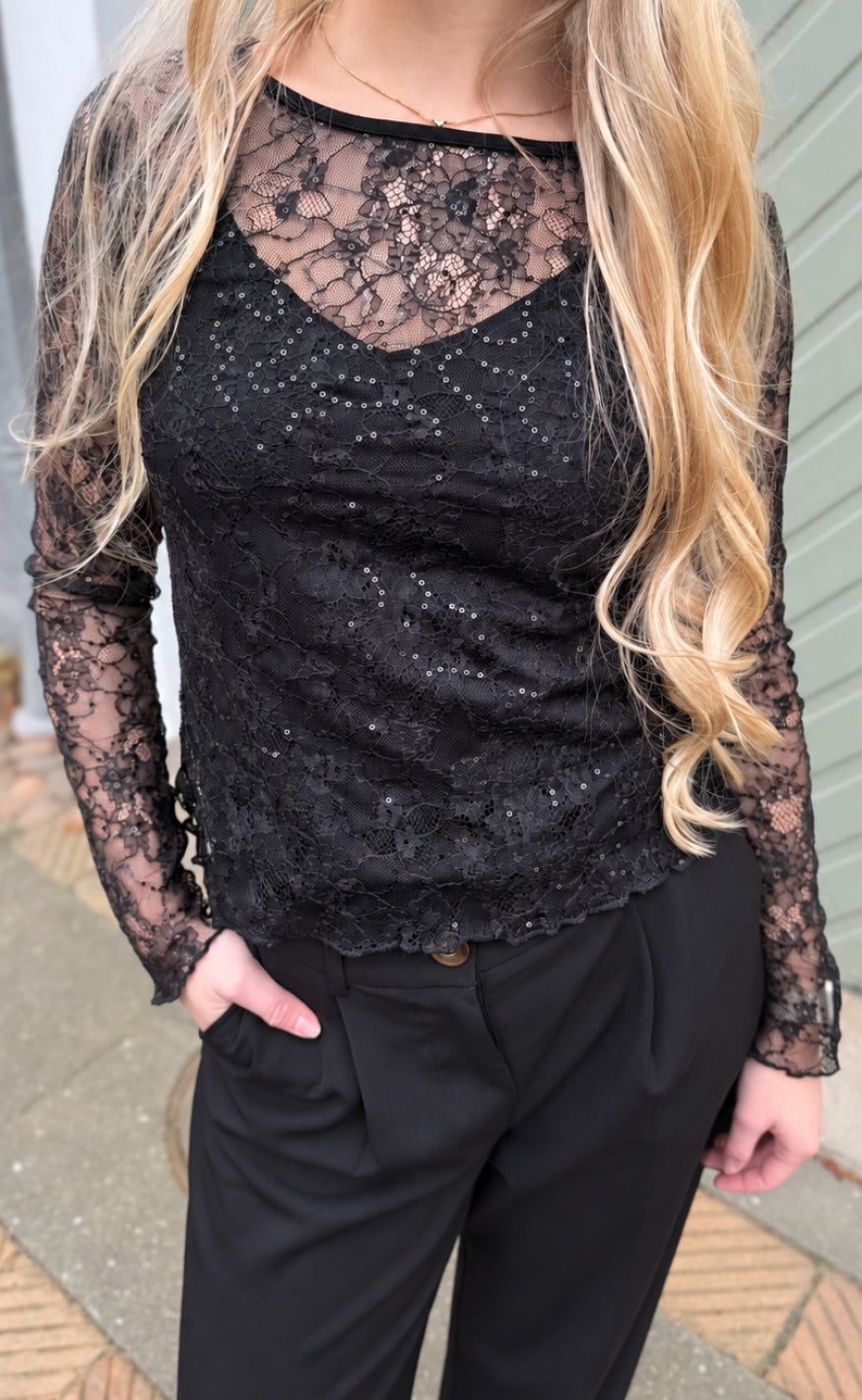 Say INA Copenhagen Bluse - Lily Lace - Black Flower W. Sequin
