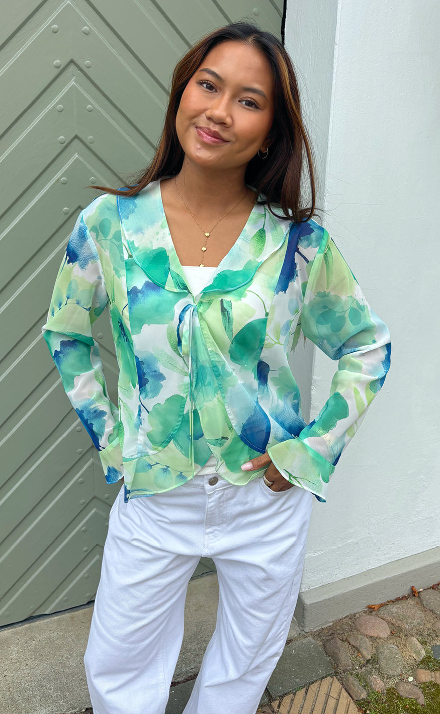 Say INA Copenhagen Topp - Laila - Blue / Green Flowers