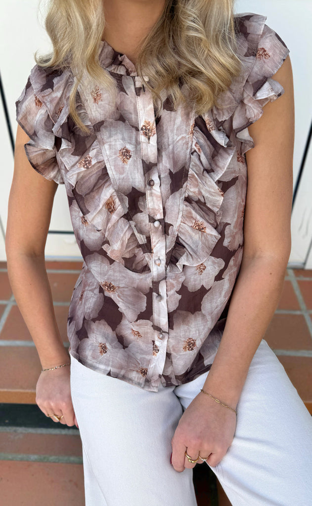 INA Copenhagen Topp - Zita - Brown Flowers