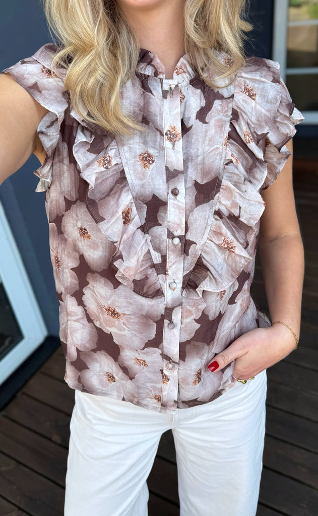 INA Copenhagen Topp - Zita - Brown Flowers