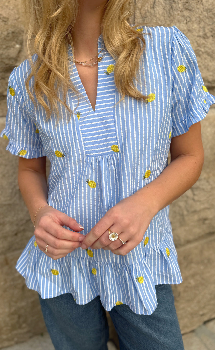 Say INA Copenhagen T-Shirt - Weronica - Blue Striped W. Pineapple