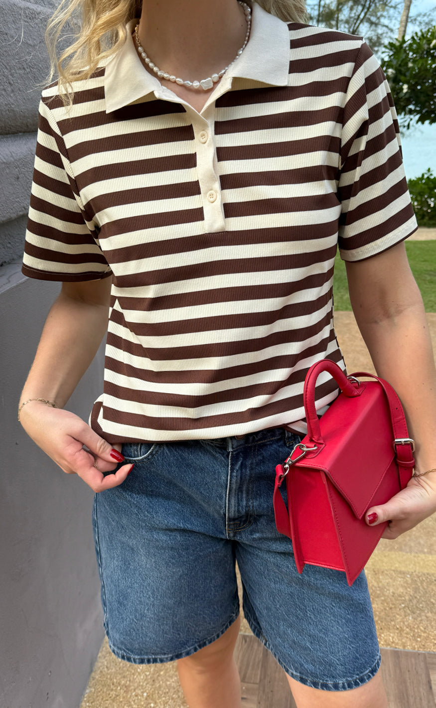 INA Copenhagen Polo T-Shirt - Pamela Summer - Brown Striped