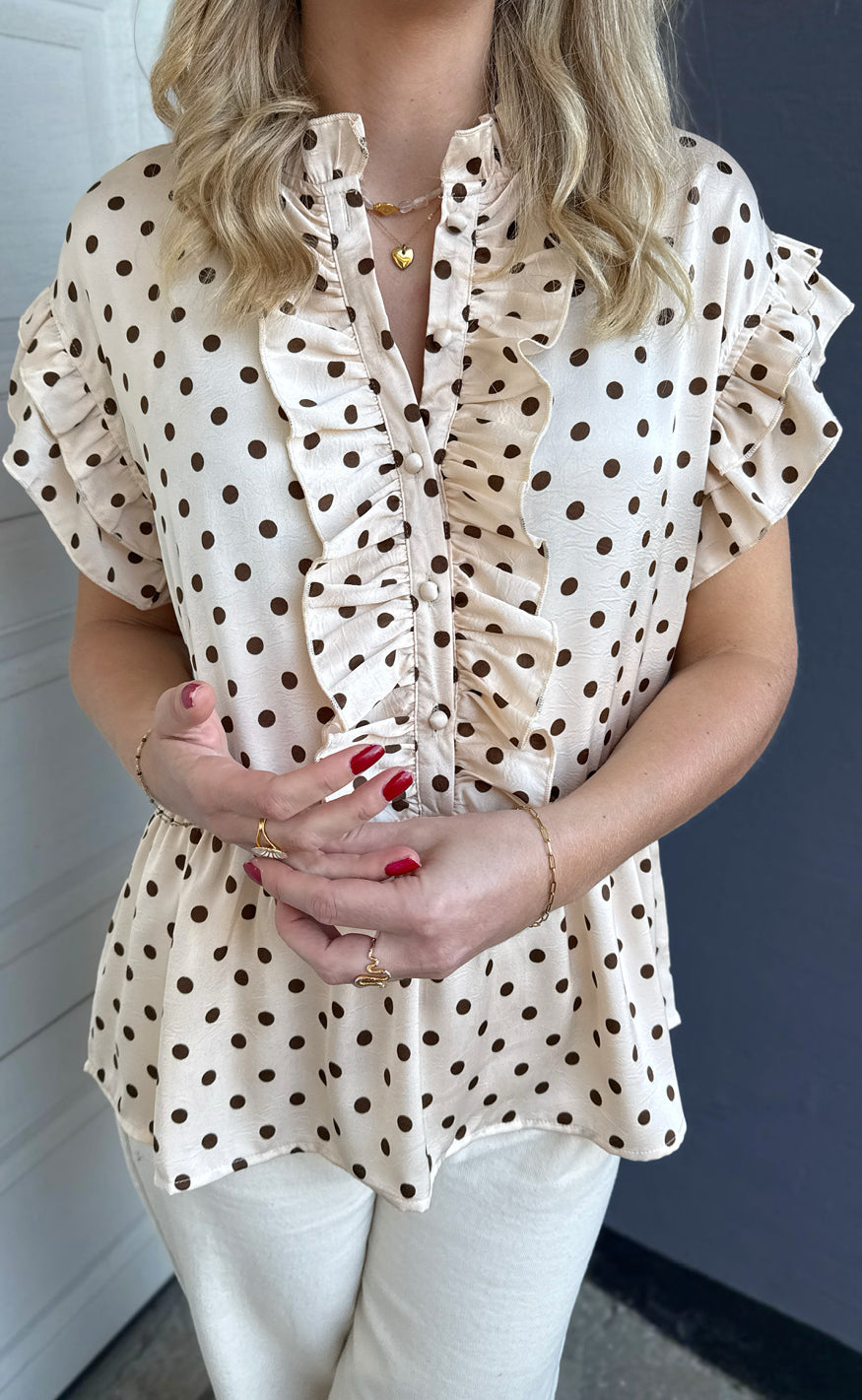 INA Copenhagen Topp - Freya - Beige Dots