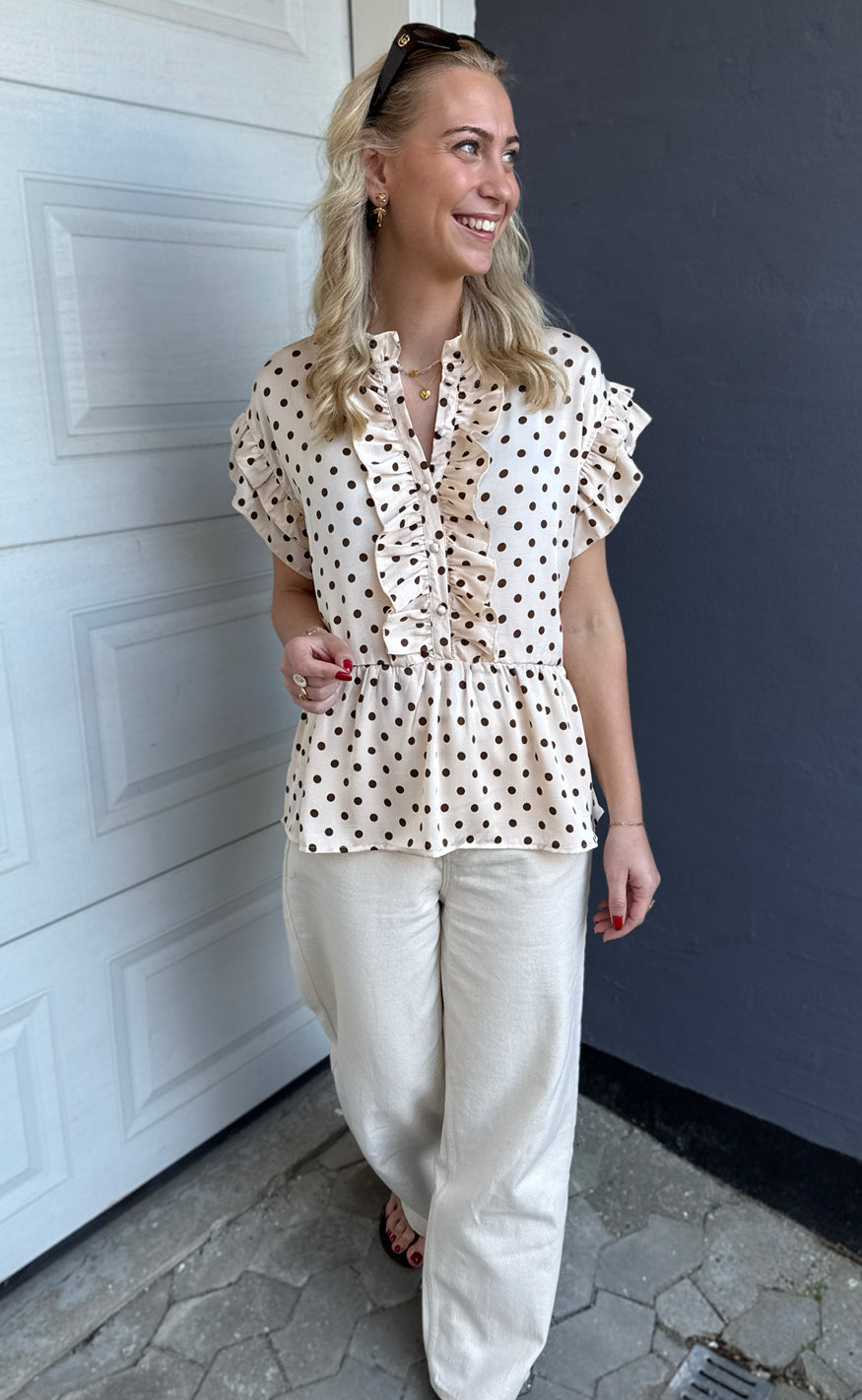 INA Copenhagen Topp - Freya - Beige Dots