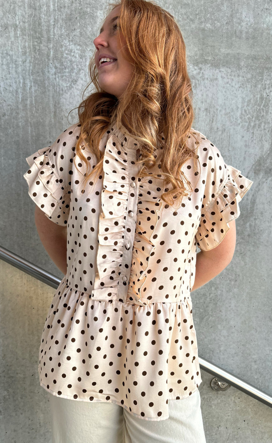 INA Copenhagen Topp - Freya - Beige Dots