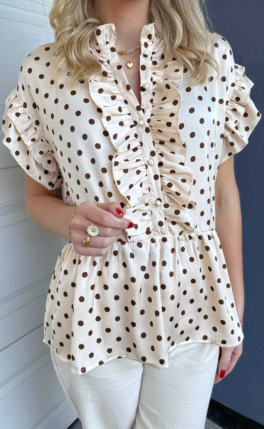 INA Copenhagen Topp - Freya - Beige Dots