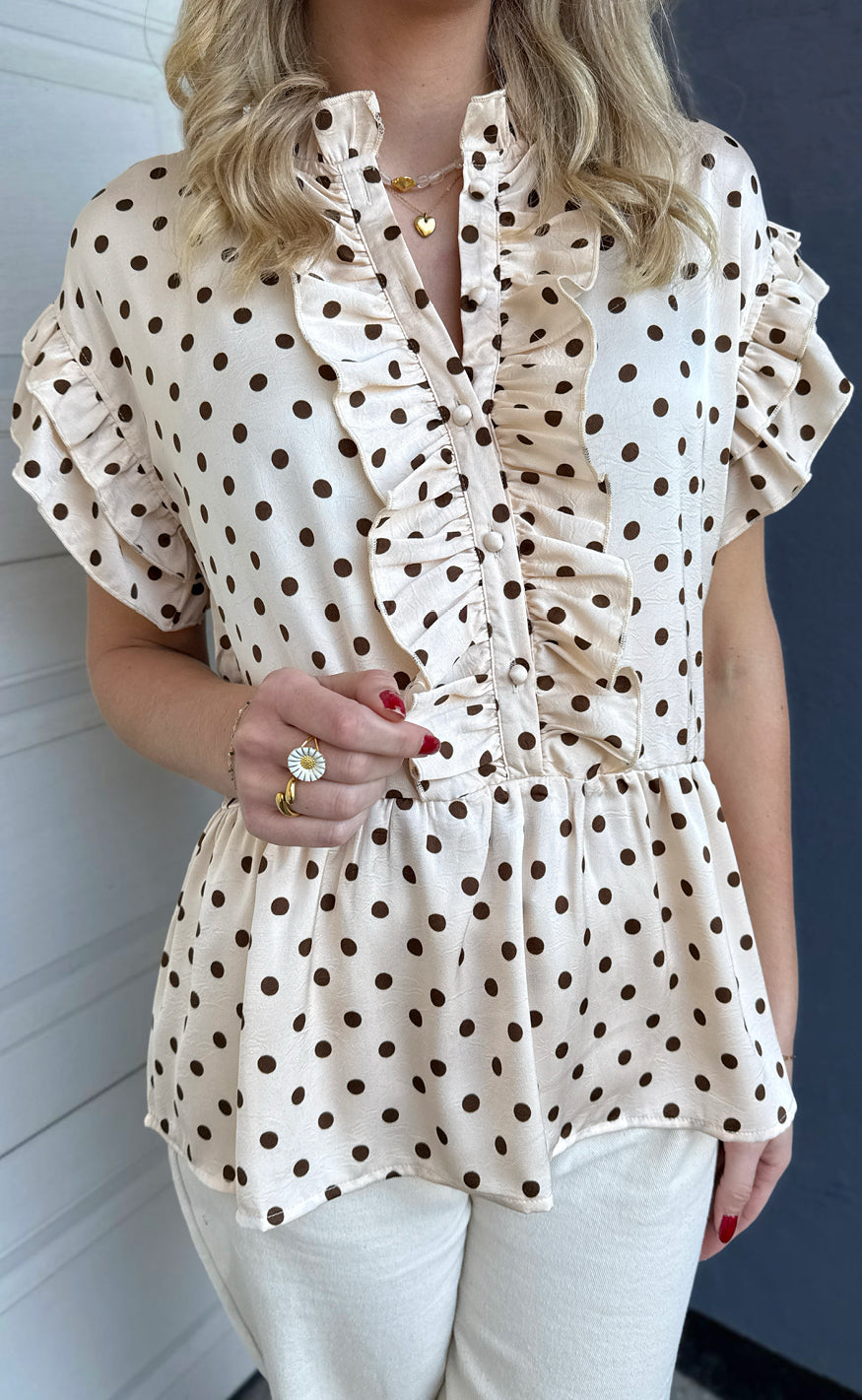 INA Copenhagen Topp - Freya - Beige Dots