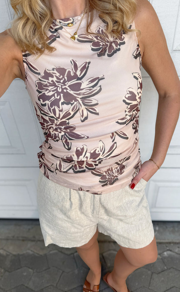 INA Copenhagen Topp - Martina Mesh - Brown Flower