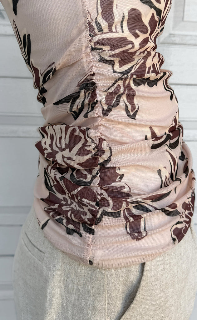INA Copenhagen Topp - Martina Mesh - Brown Flower