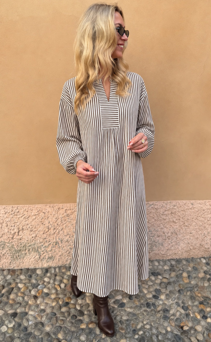 Say INA Copenhagen Kjole - Winnie New LS - Brown Striped