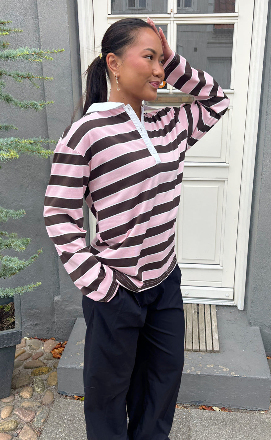Say INA Copenhagen Bluse - Aurora Polo - Brown / Pink Striped