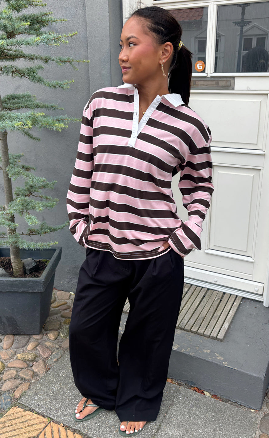 Say INA Copenhagen Bluse - Aurora Polo - Brown / Pink Striped