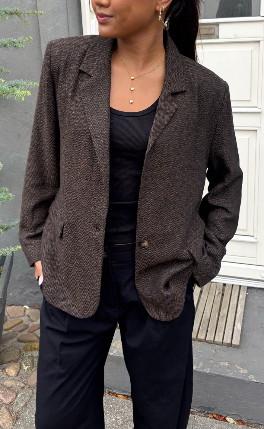 Say INA Copenhagen Blazer - Agnes Tweed - Dark Brown Tweed