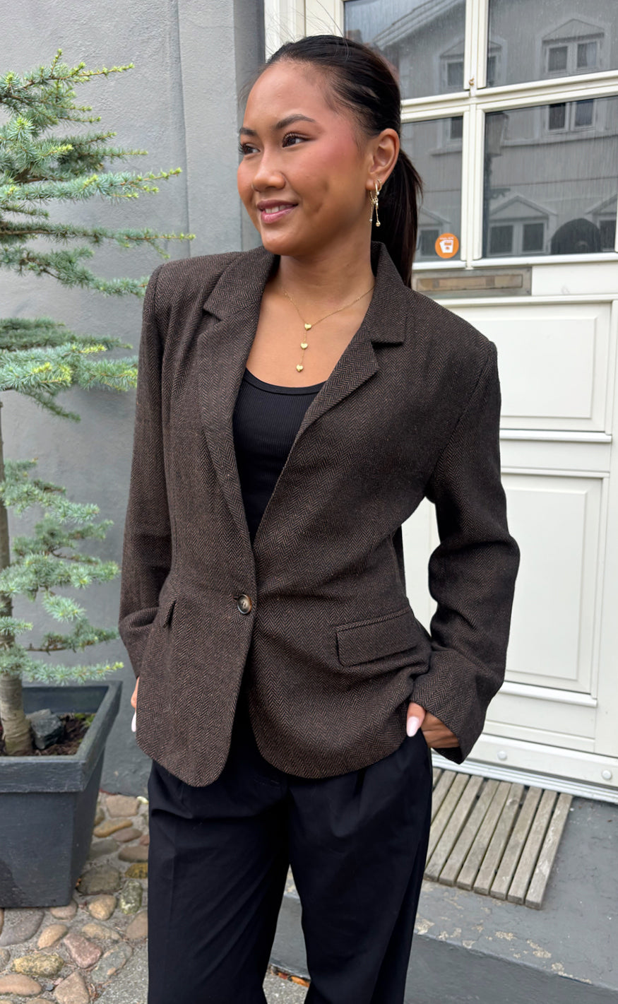 Say INA Copenhagen Blazer - Agnes Tweed - Dark Brown Tweed
