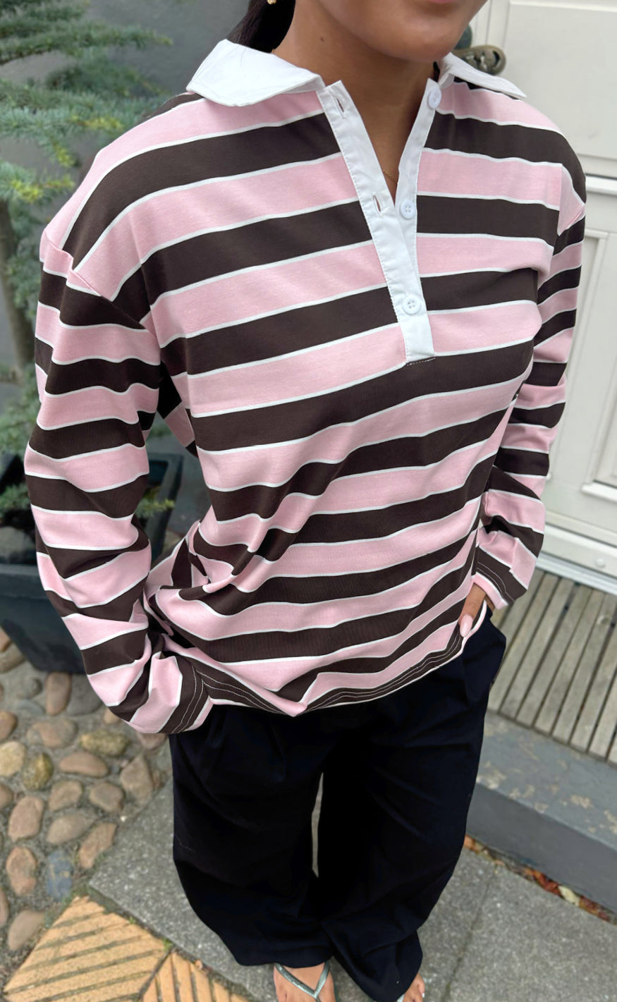 Say INA Copenhagen Bluse - Aurora Polo - Brown / Pink Striped