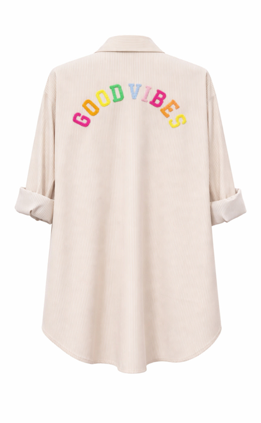 Say INA Copenhagen Skjorte - Good Vibes - Beige Striped