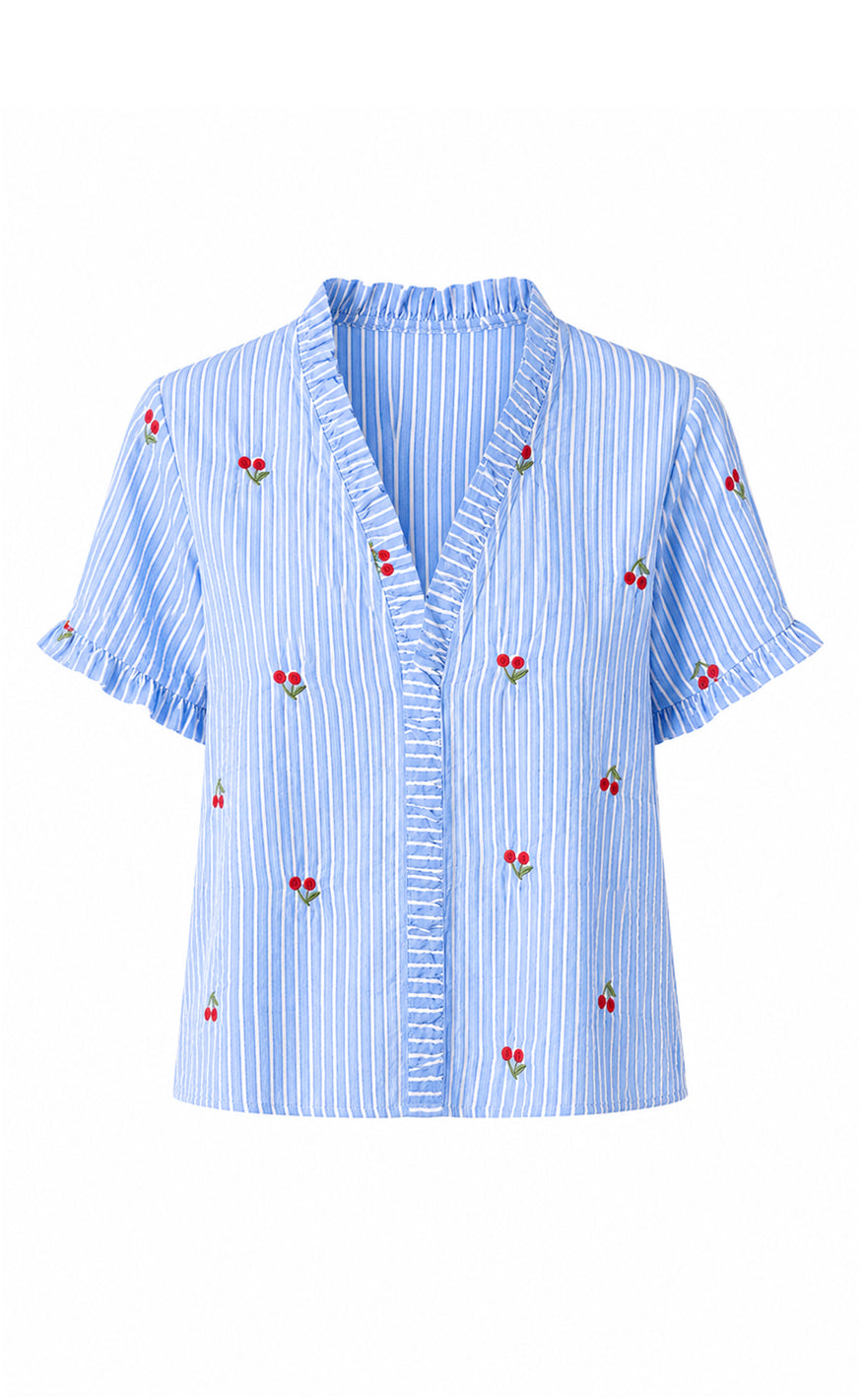 Say INA Copenhagen Topp - Catja - Blue Striped W. Red Cherries