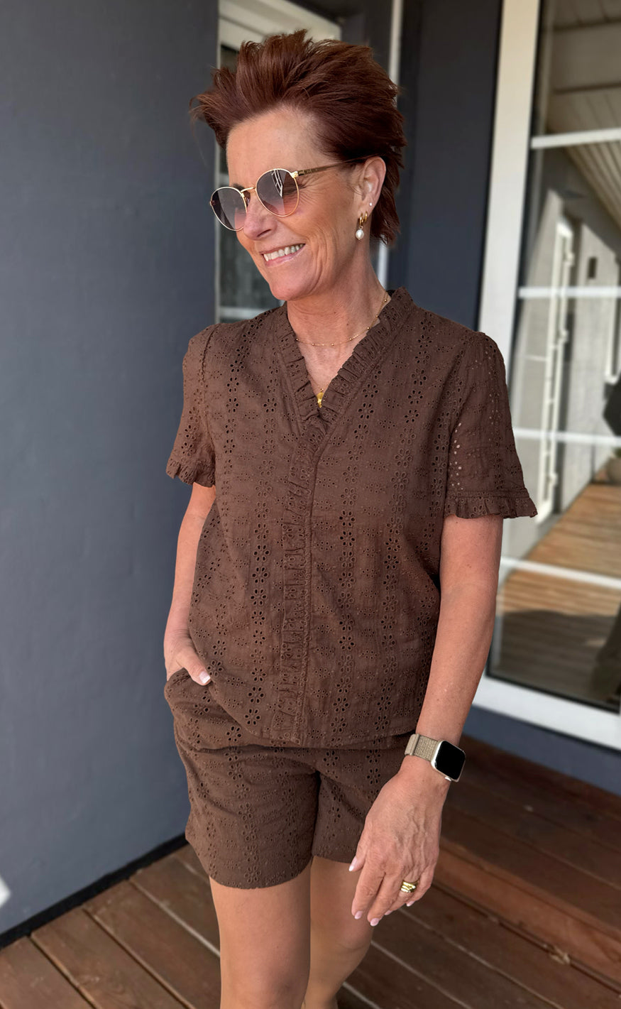 INA Copenhagen Topp - Catja - Mocca Broderie Anglaise