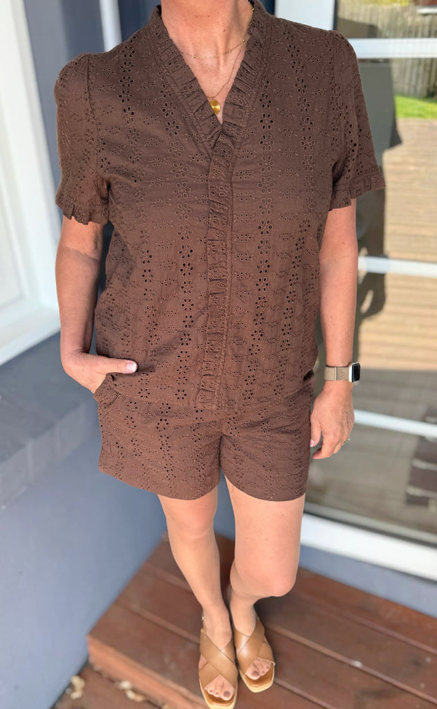 INA Copenhagen Shorts - Catja - Mocca Broderie Anglaise