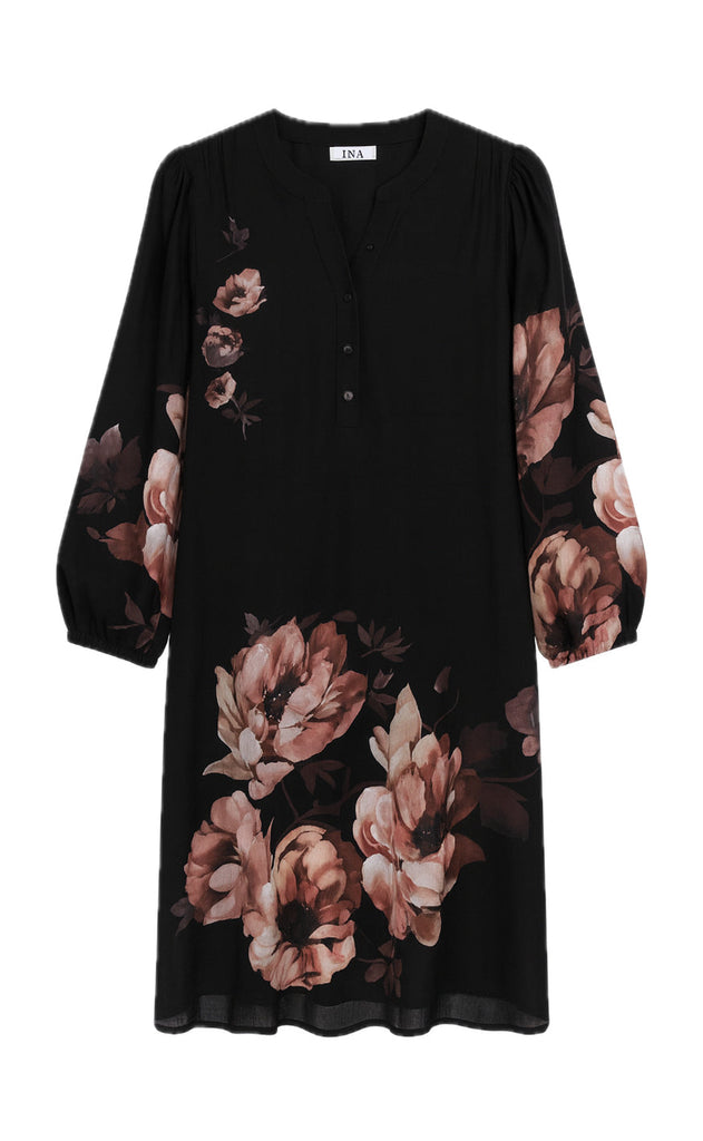 Say INA Copenhagen Kjole - Vivia - Black W. Rose Flowers