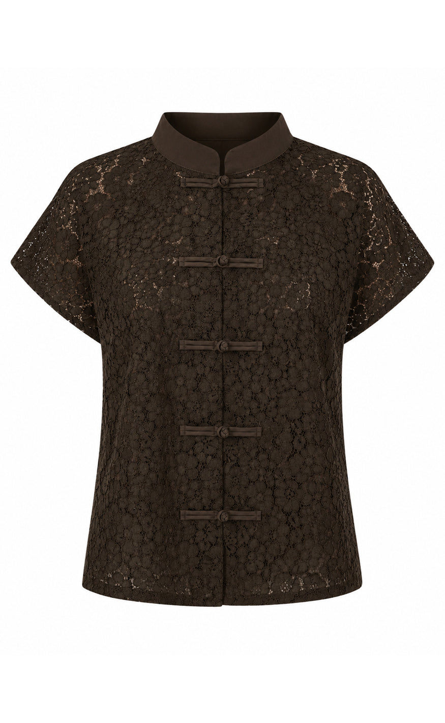Say INA Copenhagen Topp - Louise Lace - Dark Brown