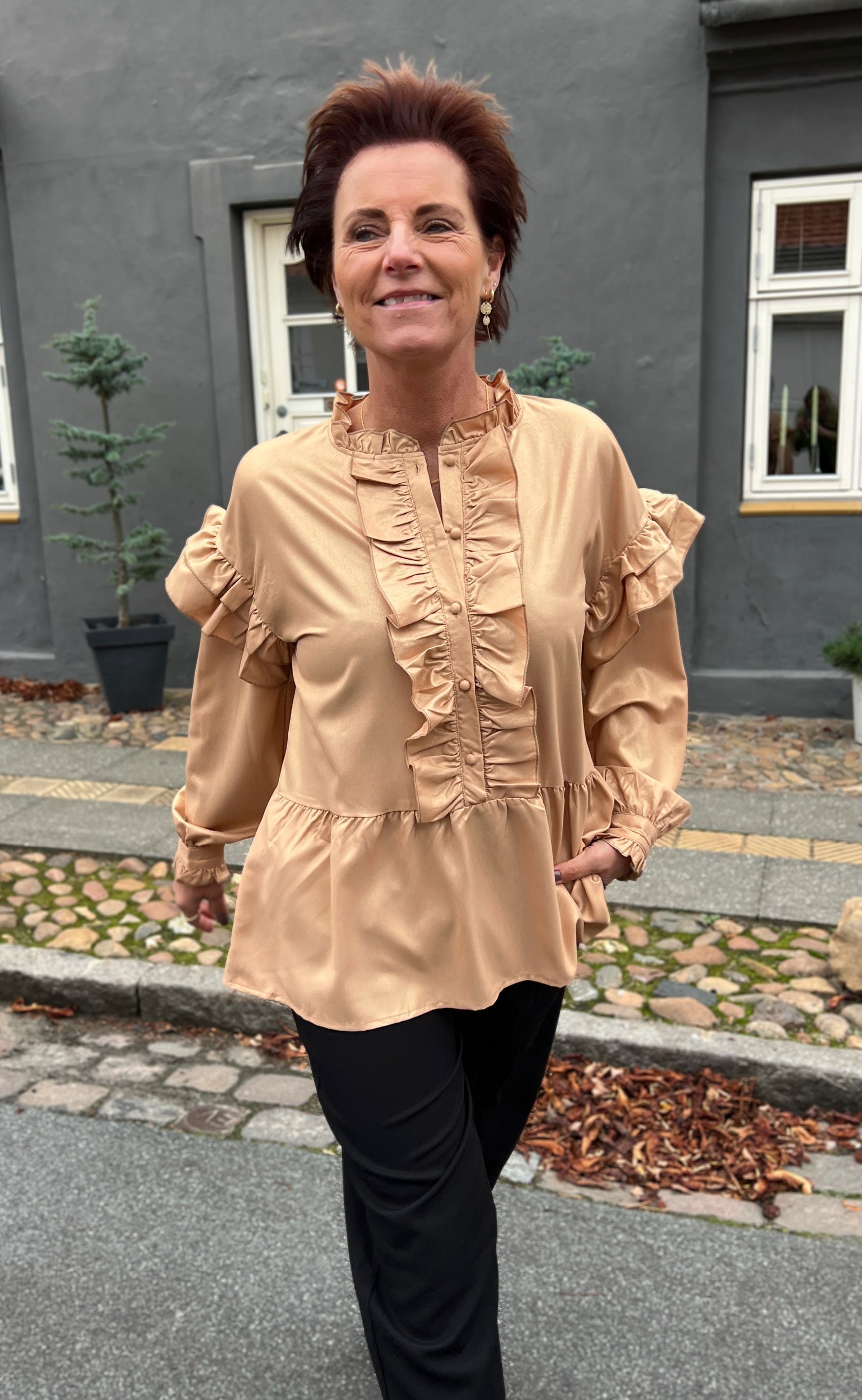 INA Copenhagen Bluse - Frida - Beige W. Gold Glitter