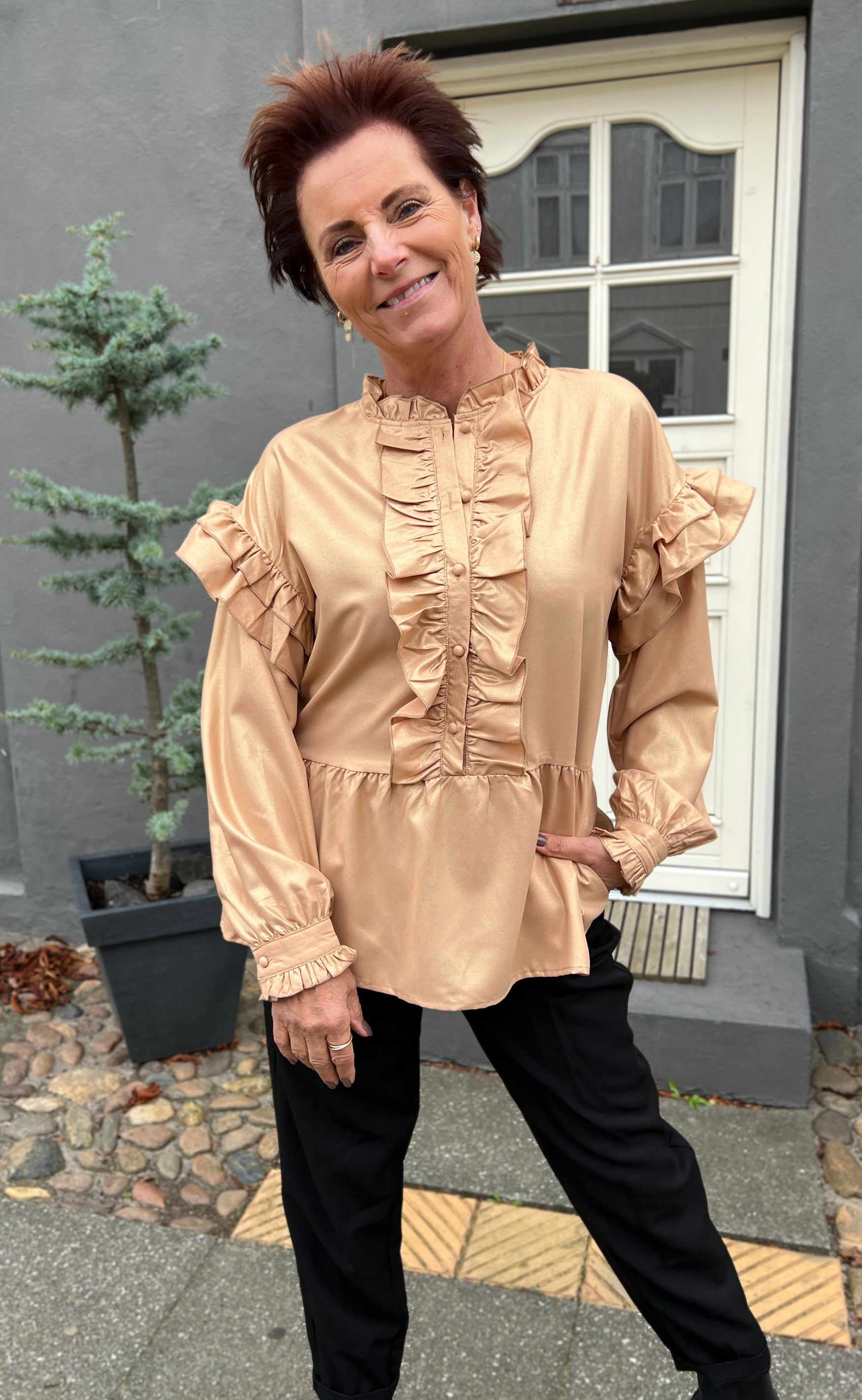 INA Copenhagen Bluse - Frida - Beige W. Gold Glitter