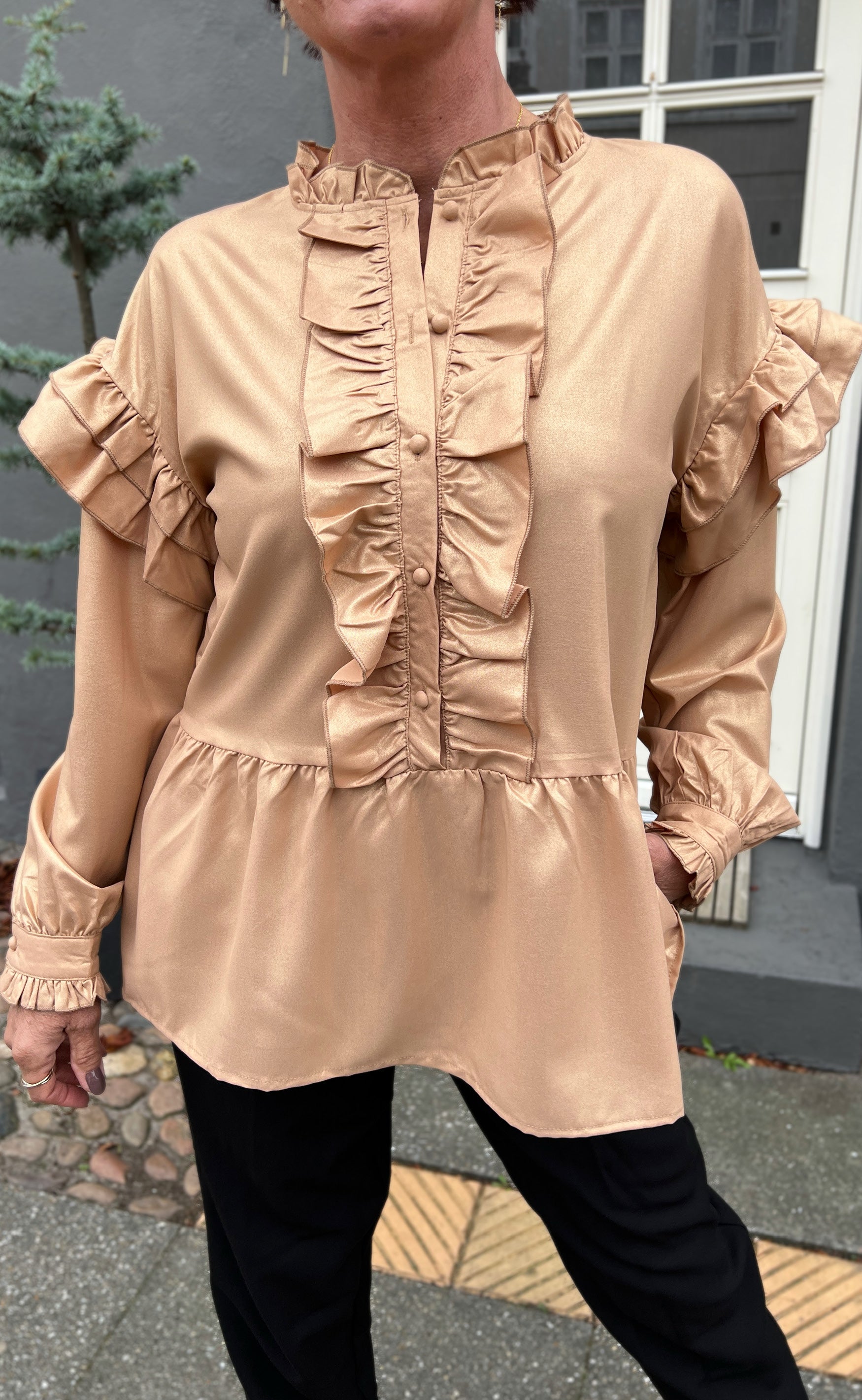 INA Copenhagen Bluse - Frida - Beige W. Gold Glitter
