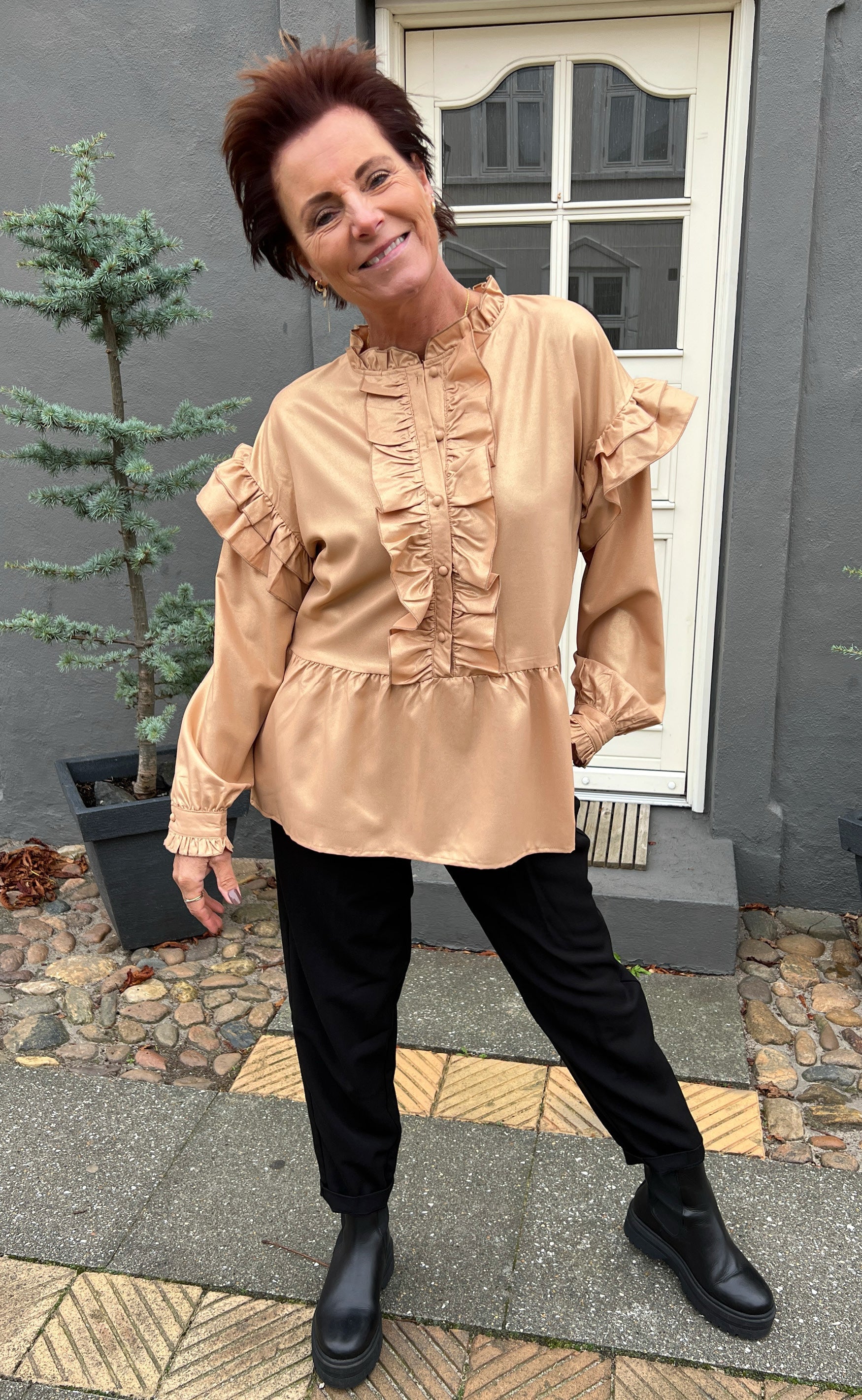 INA Copenhagen Bluse - Frida - Beige W. Gold Glitter