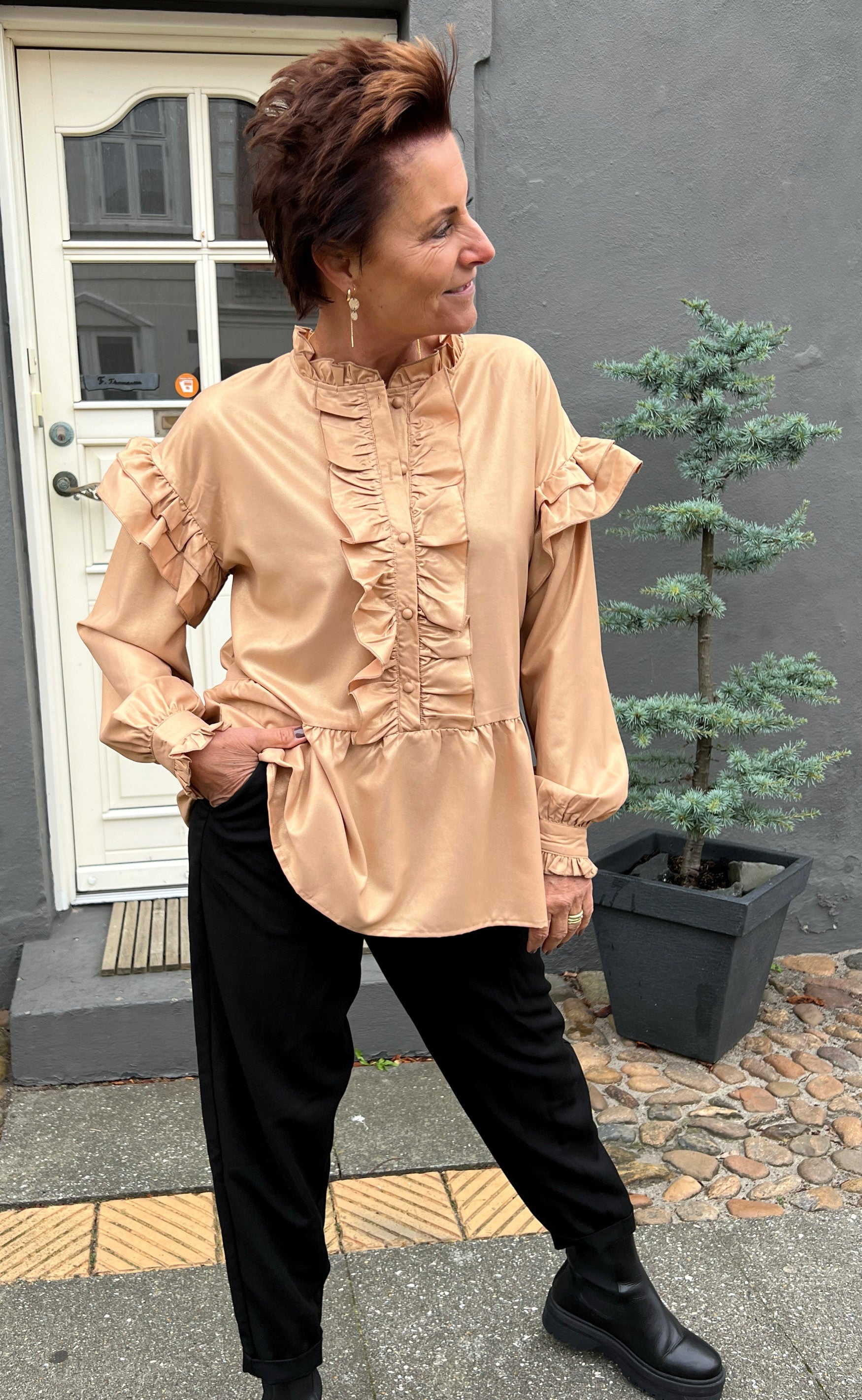 INA Copenhagen Bluse - Frida - Beige W. Gold Glitter