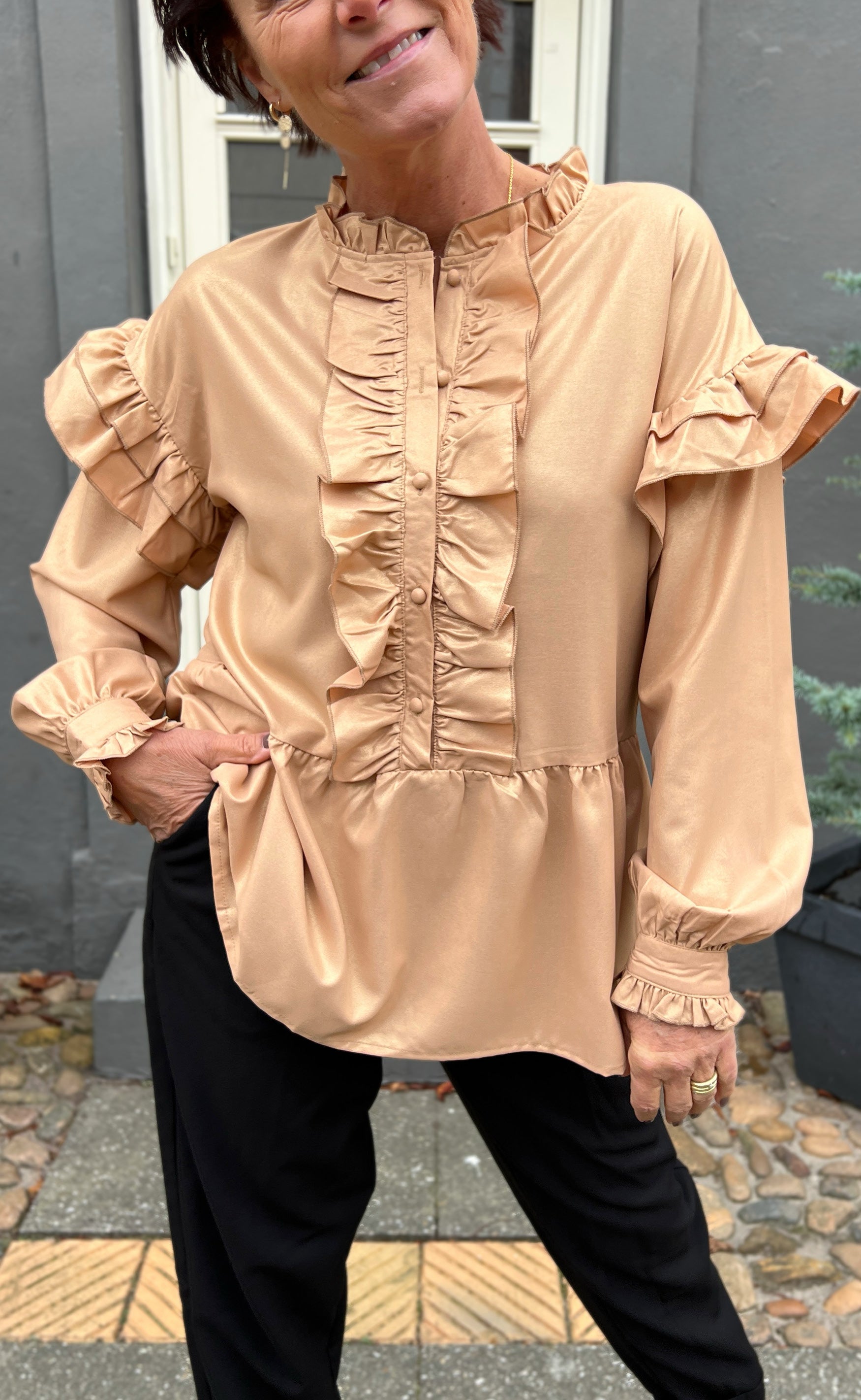 INA Copenhagen Bluse - Frida - Beige W. Gold Glitter