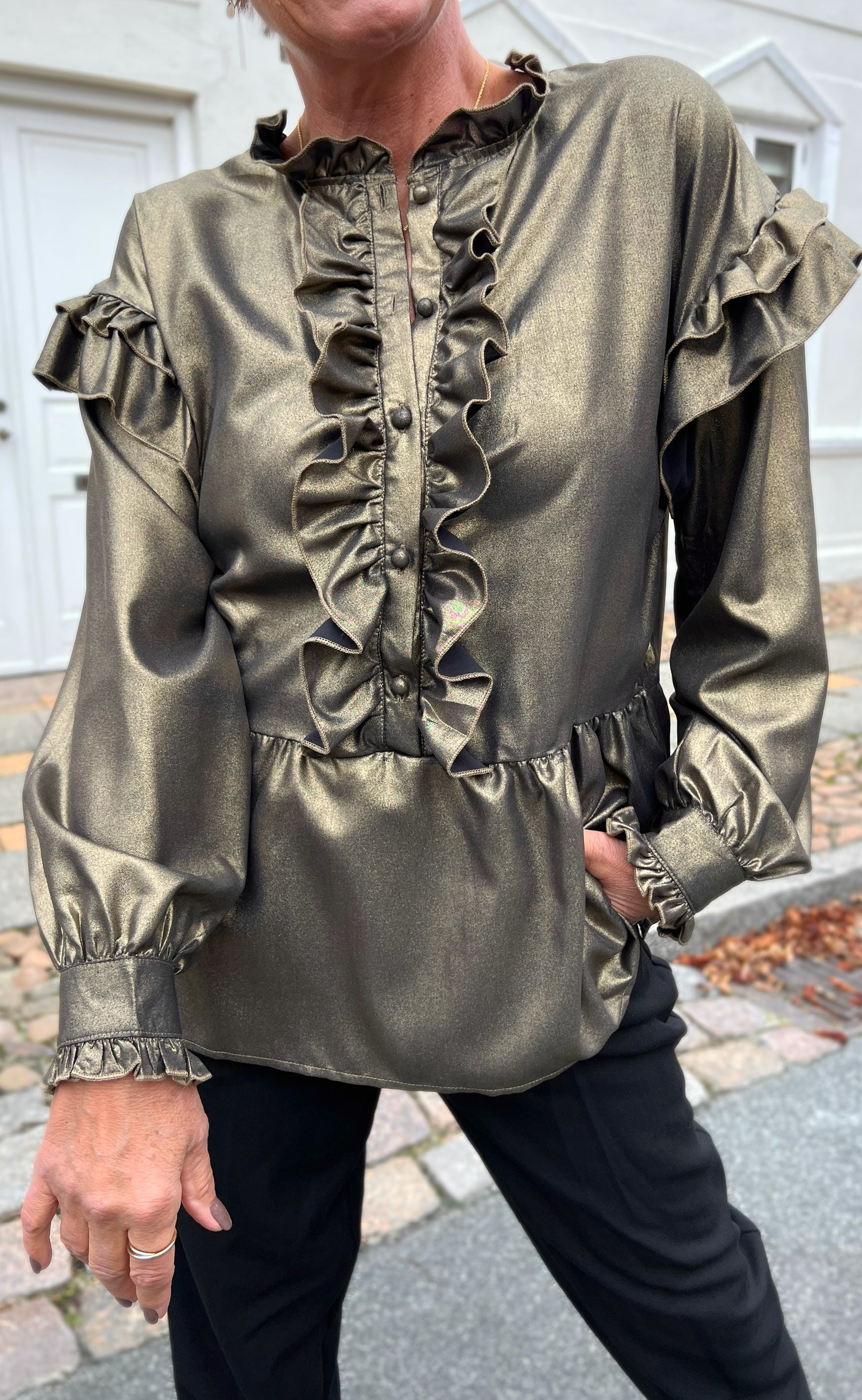 INA Copenhagen Bluse - Frida - Black W. Gold Glitter