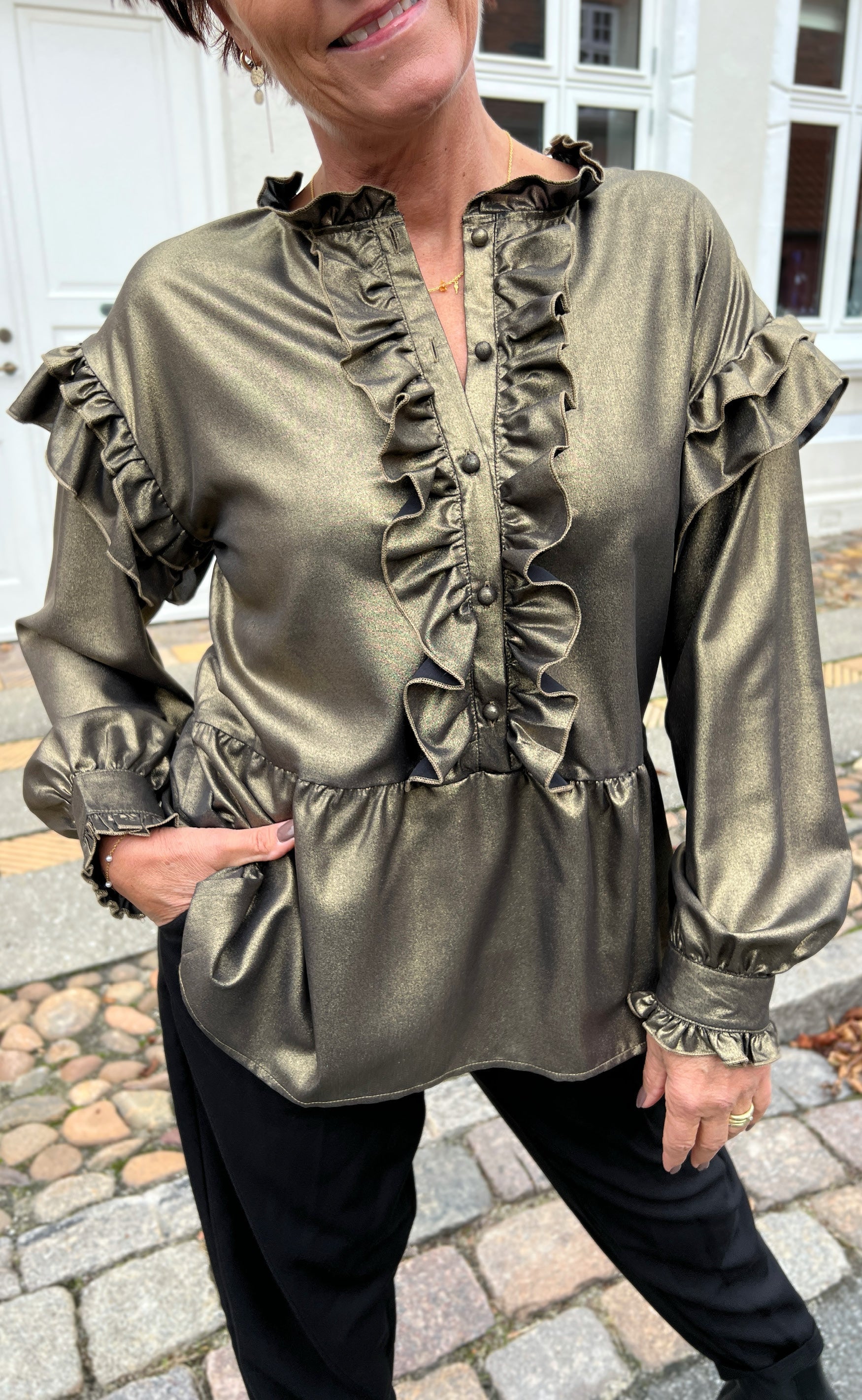 INA Copenhagen Bluse - Frida - Black W. Gold Glitter